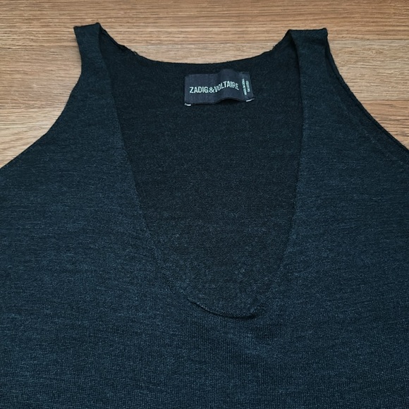 Zadig & Voltaire Joss Bis Show Tank Top Merino Wool Size Small Navy - Picture 2 of 6